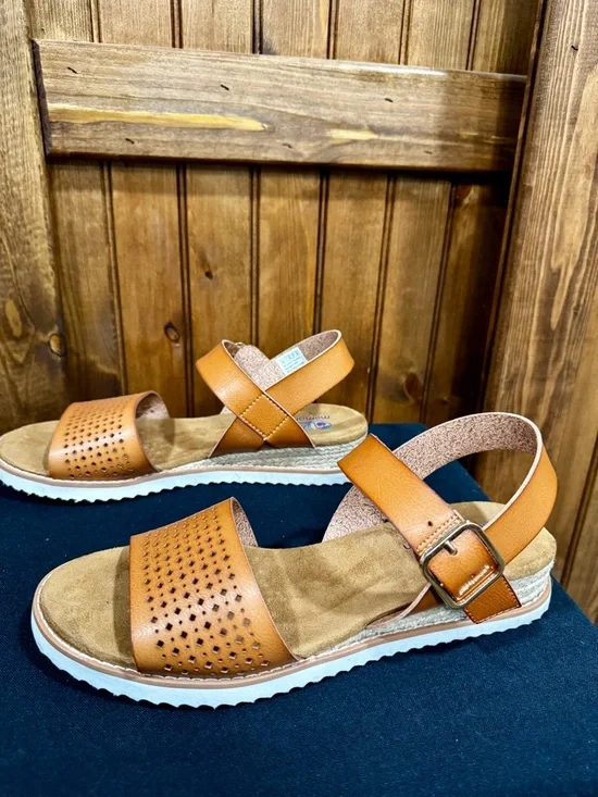 BOBS from Skechers Tan Perforated Slingback Sandals with Buckle - Picture 3 of 7